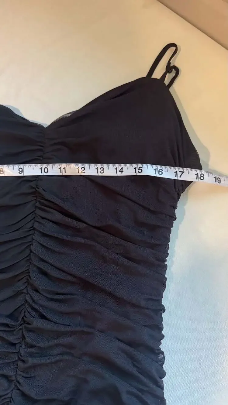 Ruched Mesh Bodycon Mini Dress Black Party Club Date Night NWT Medium
